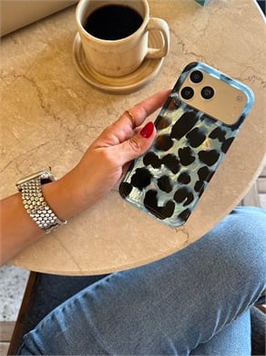 Leopar Desen Hologram İPhone Telefon Kılıfı Mavi