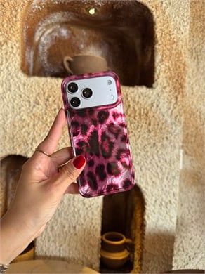 Leopar Desen Hologram İPhone Telefon Kılıfı Pembe