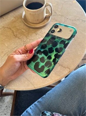 Leopar Desen Hologram İPhone Telefon Kılıfı Yeşil