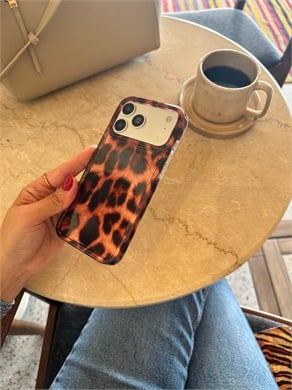 Leopar Desen Hologram İPhone Telefon Kılıfı Koyu Kahverengi