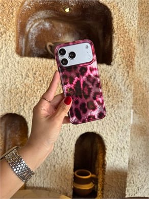 Leopar Desen Hologram İPhone Telefon Kılıfı Pembe