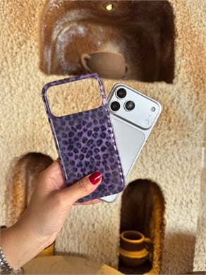 Leopar Desen Hologram İPhone Telefon Kılıfı Mor