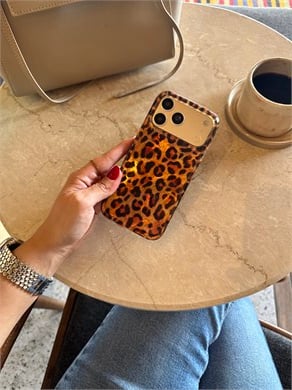 Leopar Desen Hologram İPhone Telefon Kılıfı Açık Kahverengi