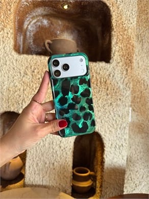 Leopar Desen Hologram İPhone Telefon Kılıfı Yeşil