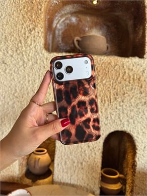 Leopar Desen Hologram İPhone Telefon Kılıfı Koyu Kahverengi