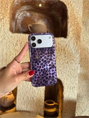 Leopar Desen Hologram İPhone Telefon Kılıfı Mor