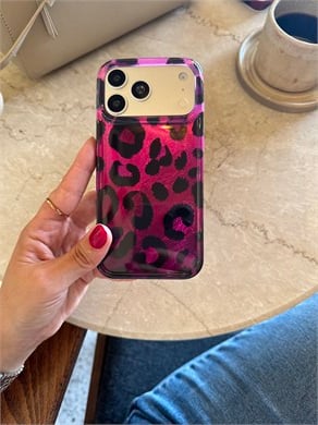 Leopar Desen Hologram İPhone Telefon Kılıfı Fuşya