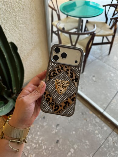 Leopar İncili Kaplan İphone Telefon Kılıfı Gri