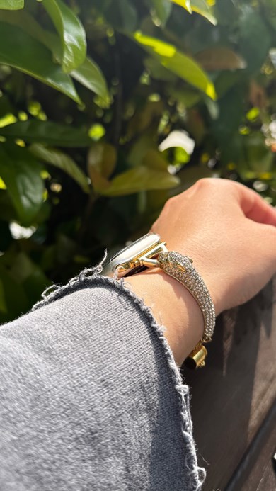 Luna Shine Taşlı Apple Watch Kordon Gold
