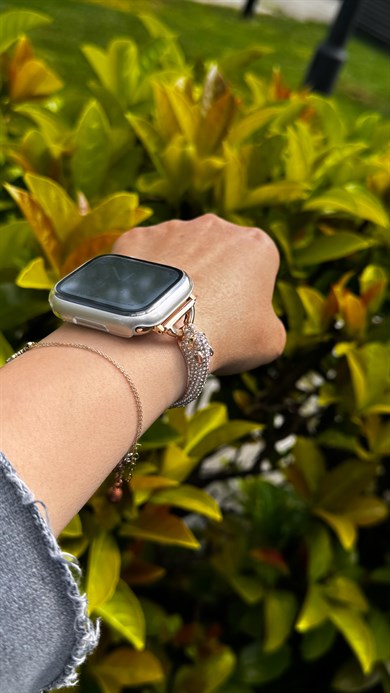 Luna Shine Taşlı Apple Watch Kordon Rose