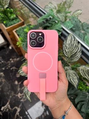 Magsafe Özellikli Renkli Mika İphone Telefon Kılıfı Pembe
