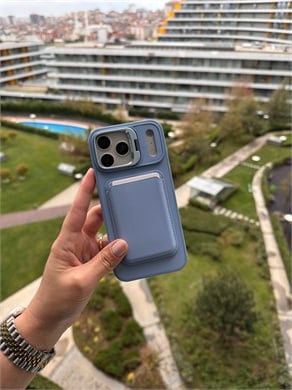 MagSafe Uyumlu Kartlıklı İphone Telefon Kılıfı Buzul Mavi