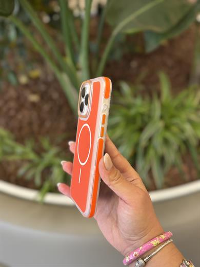 Magsafe Uyumlu Renkli İphone Telefon Kılıfı Turuncu