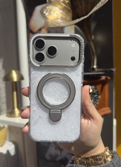 Marble Standlı İphone Telefon Kılıfı Beyaz
