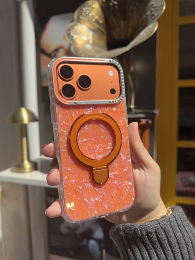 Marble Standlı İphone Telefon Kılıfı Turuncu