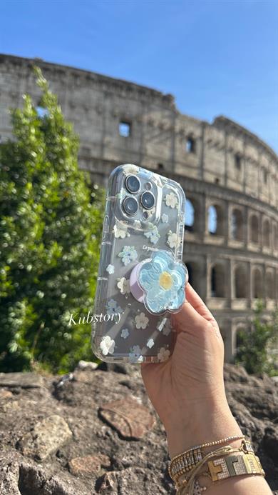Mavi Çiçek Pop Socketli İphone Telefon Kılıfı
