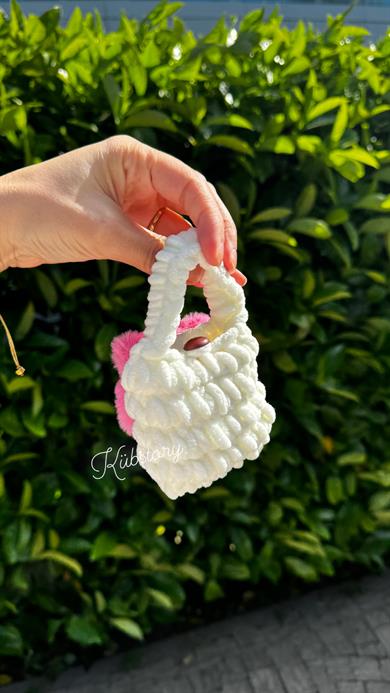 Örgülü Airpods Çantası Pembe Ayıcık