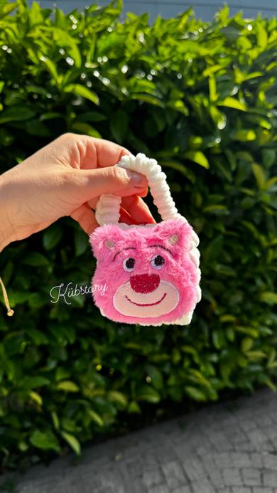 Örgülü Airpods Çantası Pembe Ayıcık