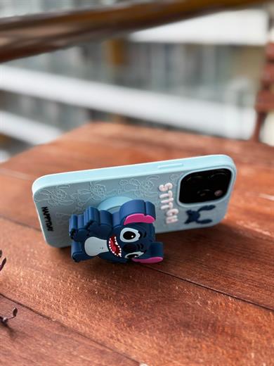 Stitch Popsocketli İphone Telefon Kılıfı Mavi