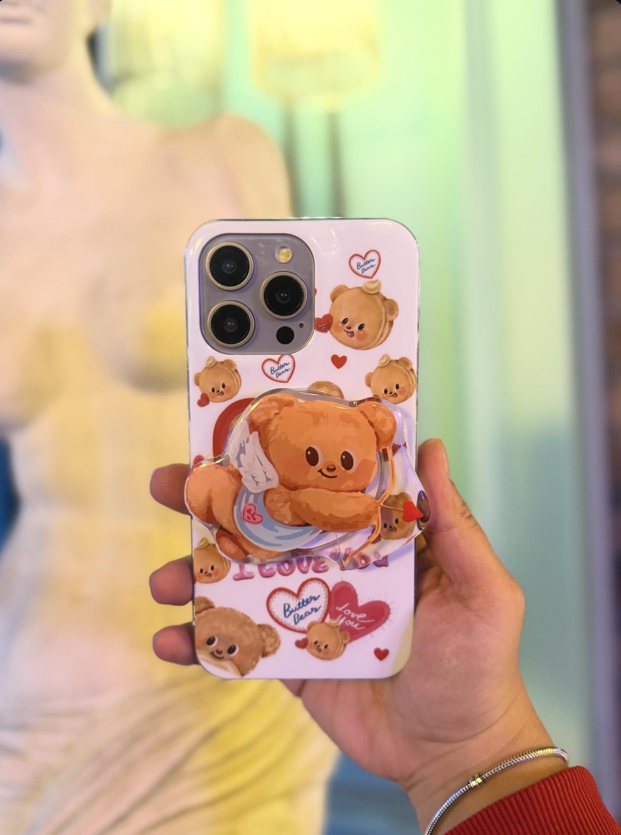 Bear Desenli Magsafe Popsocketli İphone Telefon Kılıfı