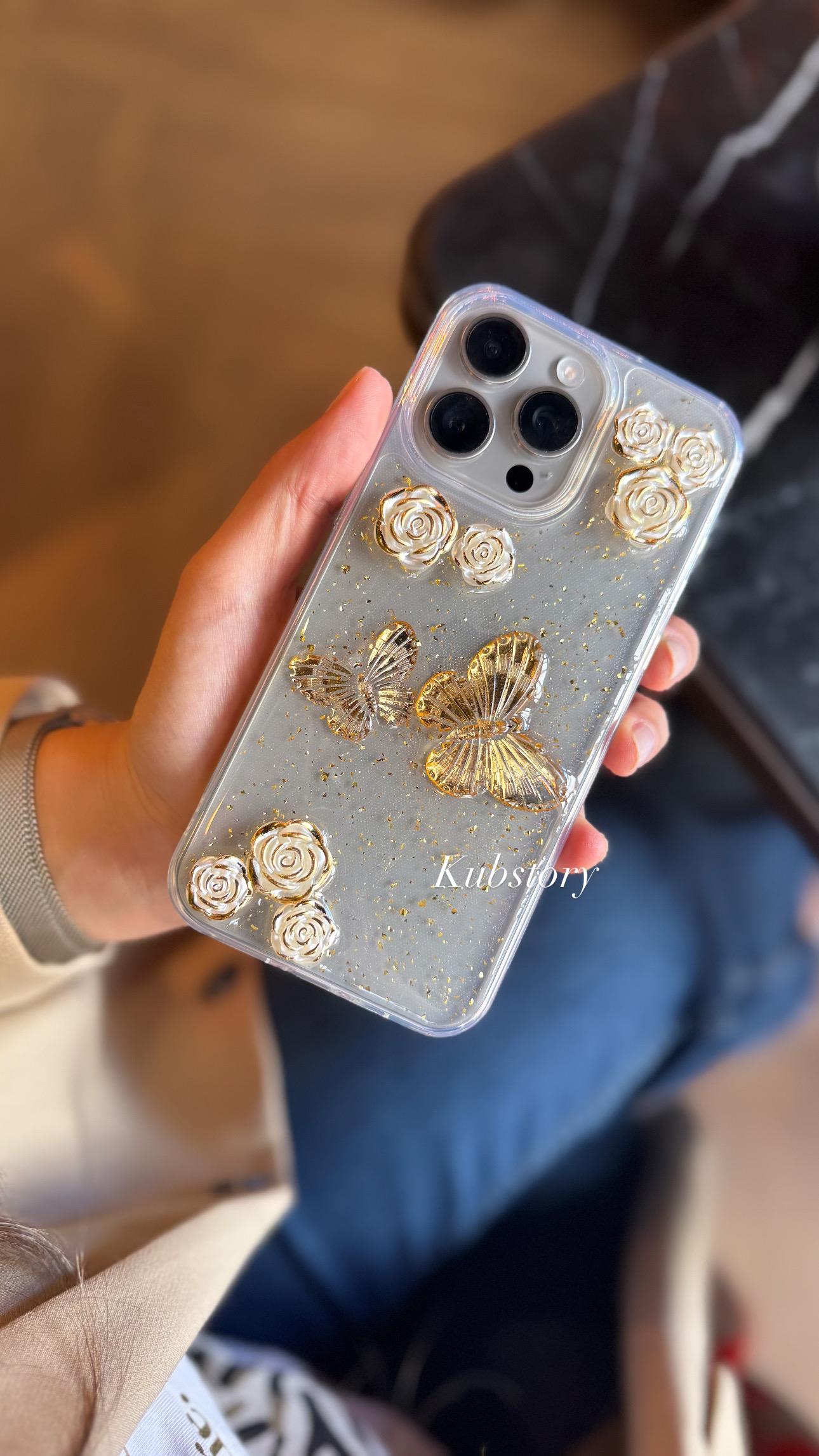 Butterfly Rose İphone Telefon Kılıfı Gold