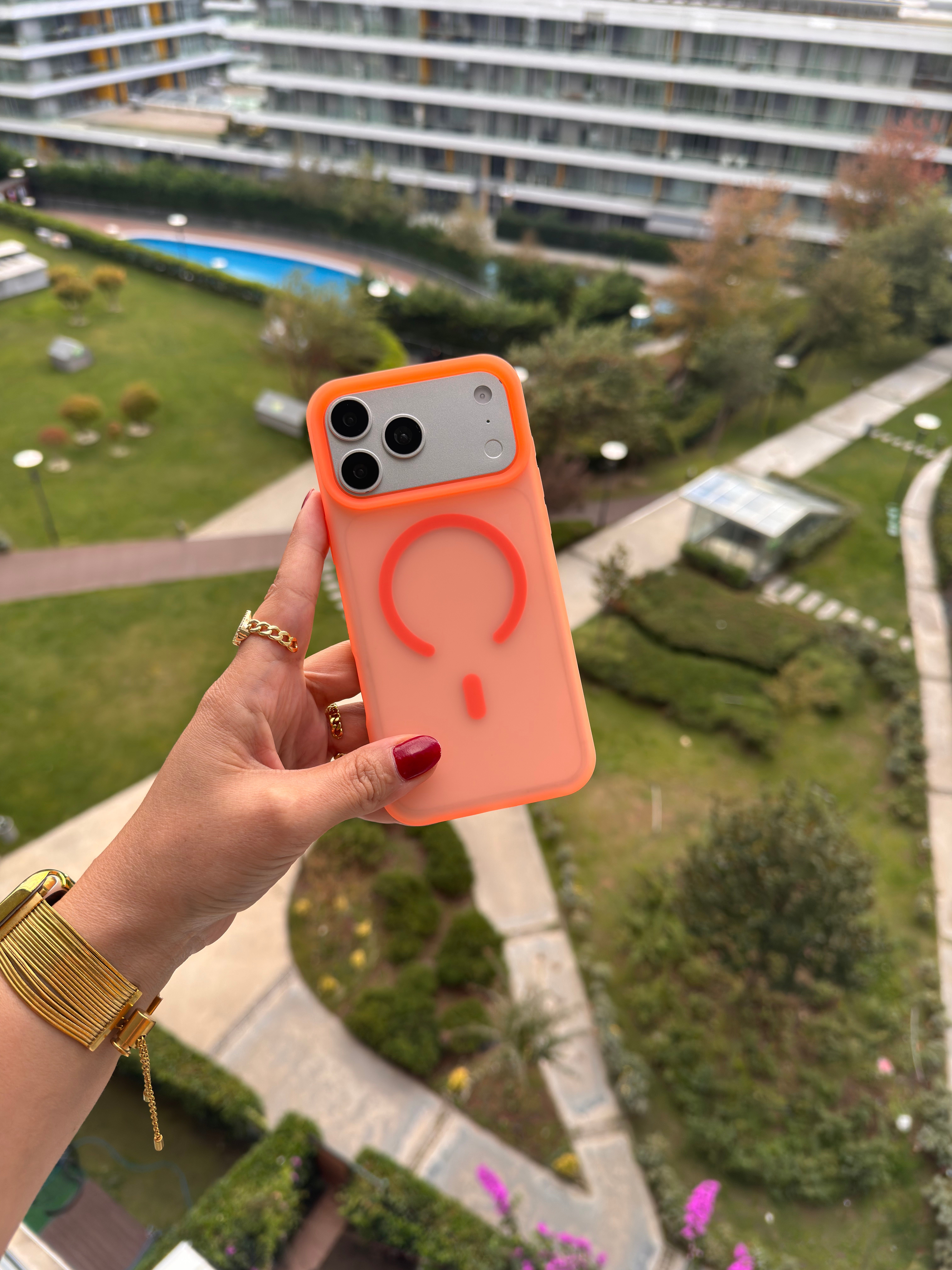 Color Frame MagSafe İphone Telefon Kılıf Turuncu