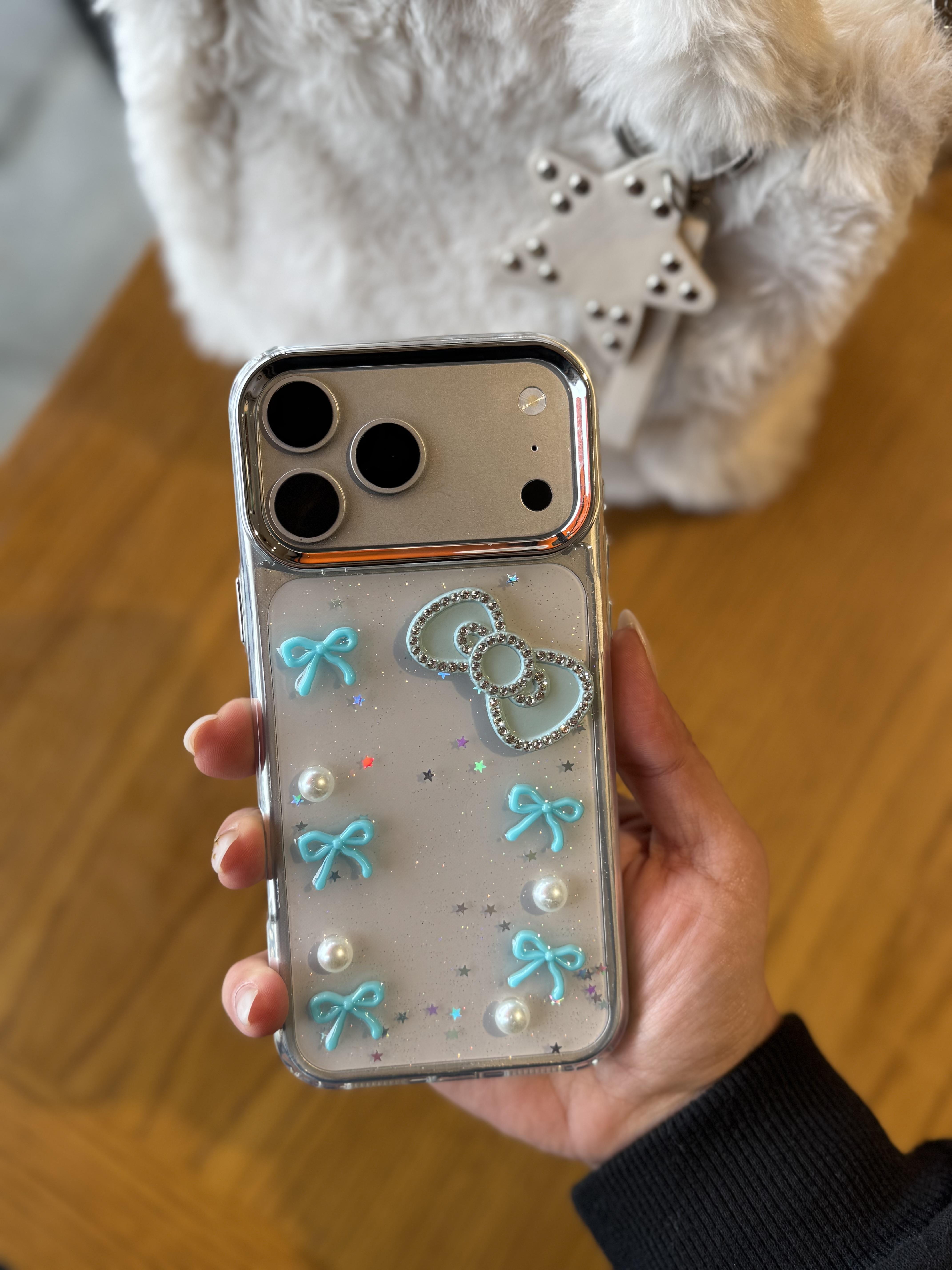 Fiyonklu İphone Telefon Kılıfı Turkuaz