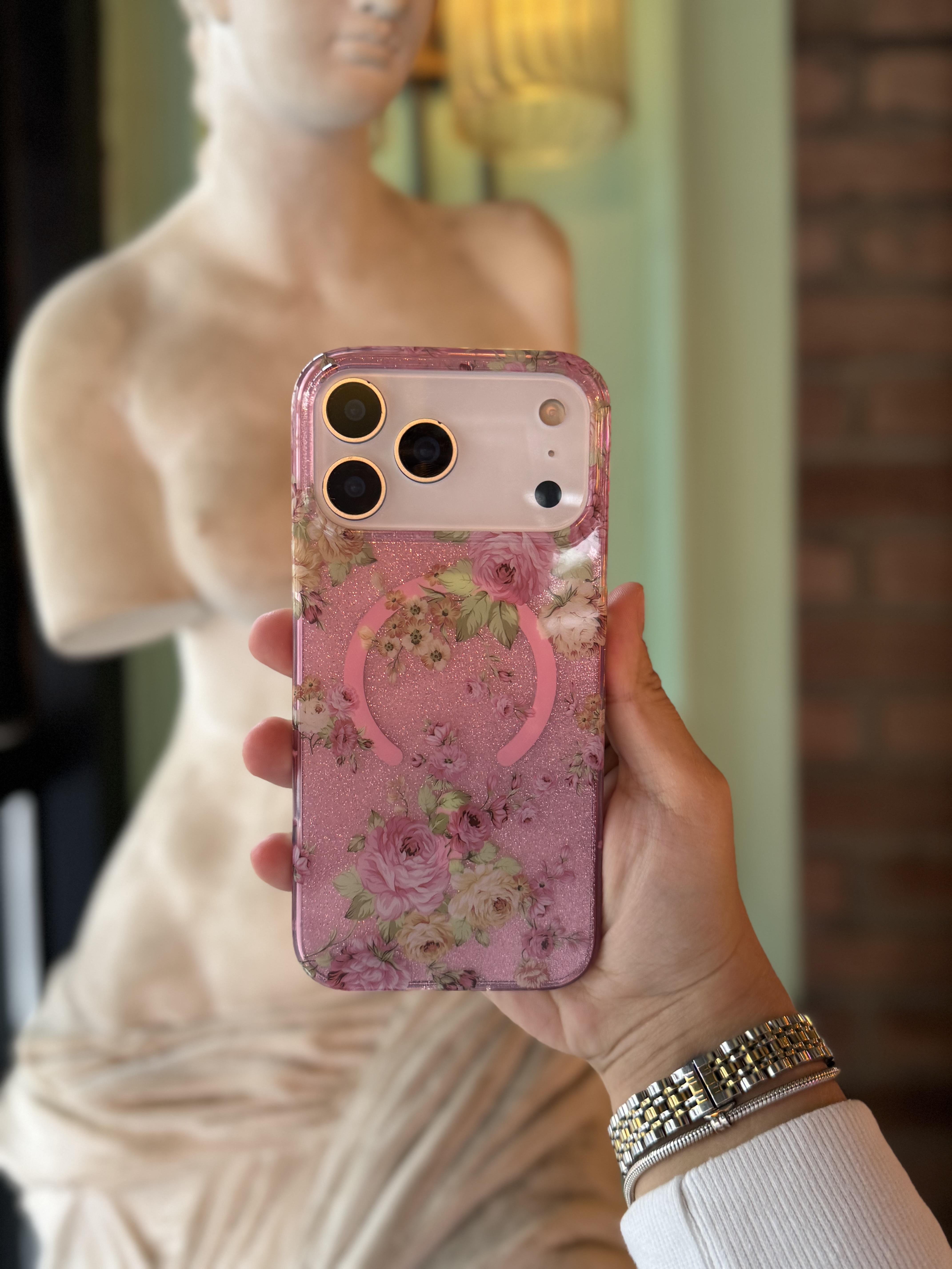 Flower Magsafe Detaylı İphone Telefon Kılıfı Açık Pembe  