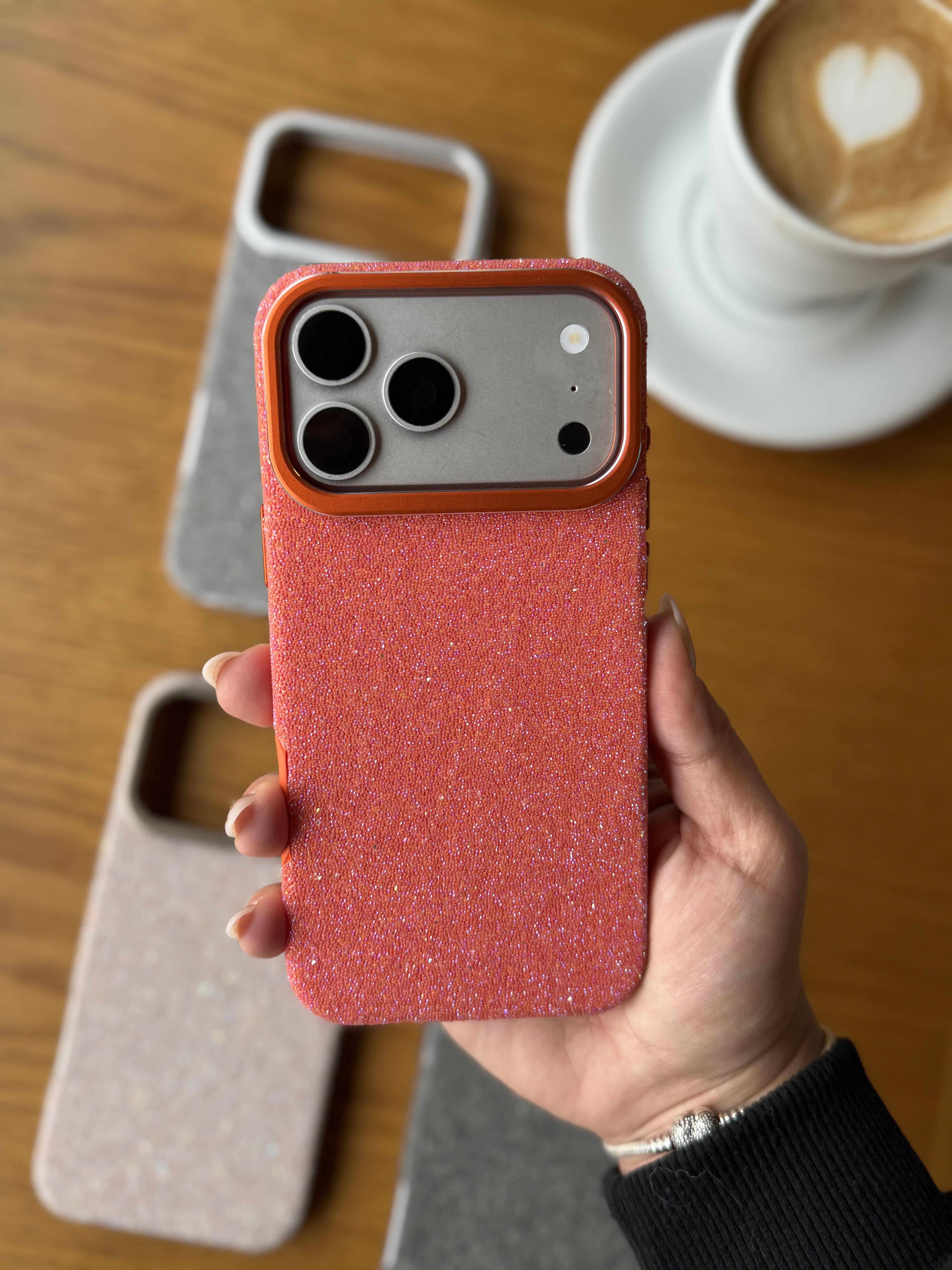 Glitter Serisi iPhone Telefon Kılıfı Turuncu