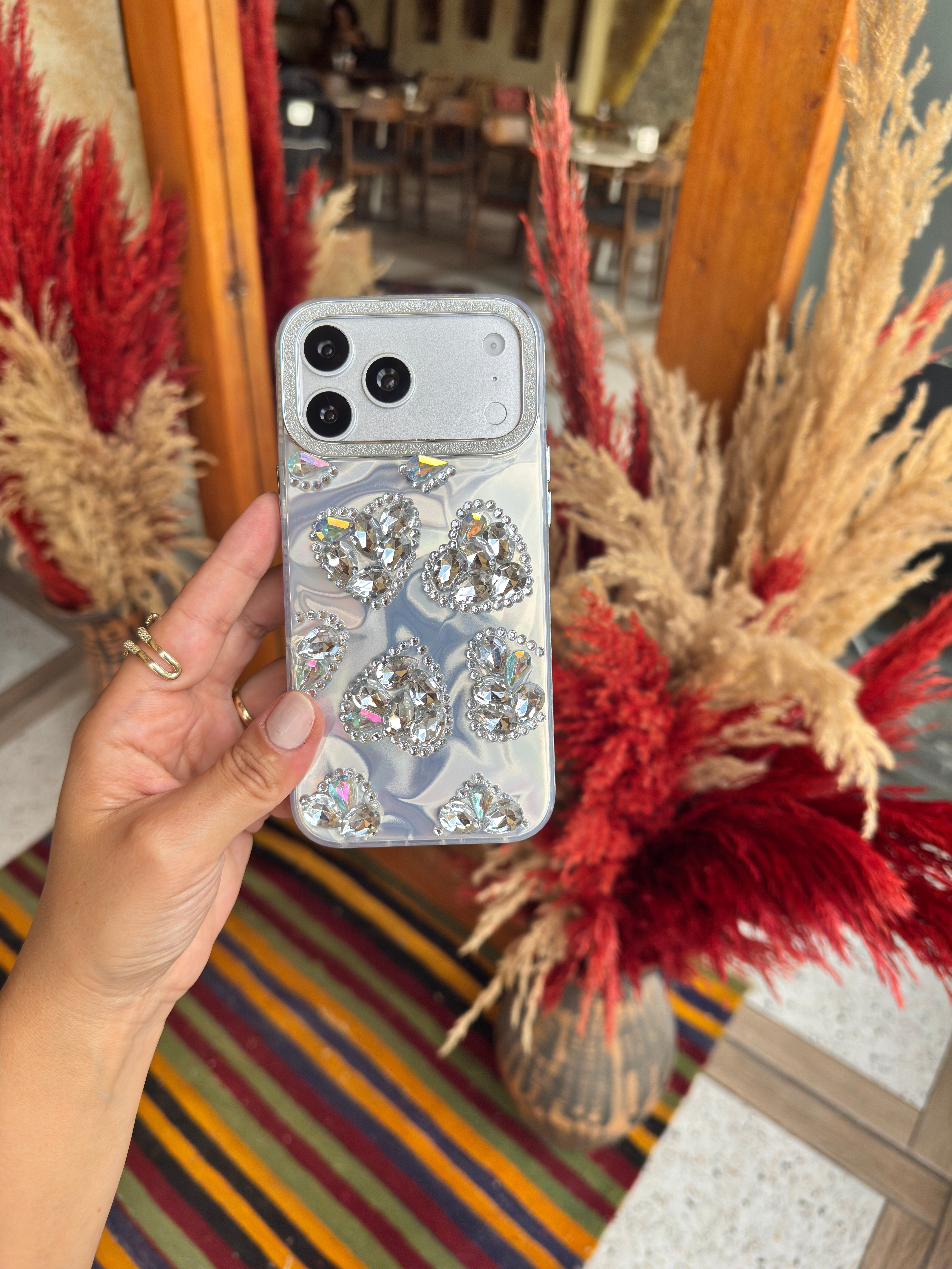 Glow Taşlı İphone Telefon Kılıfı Gümüş
