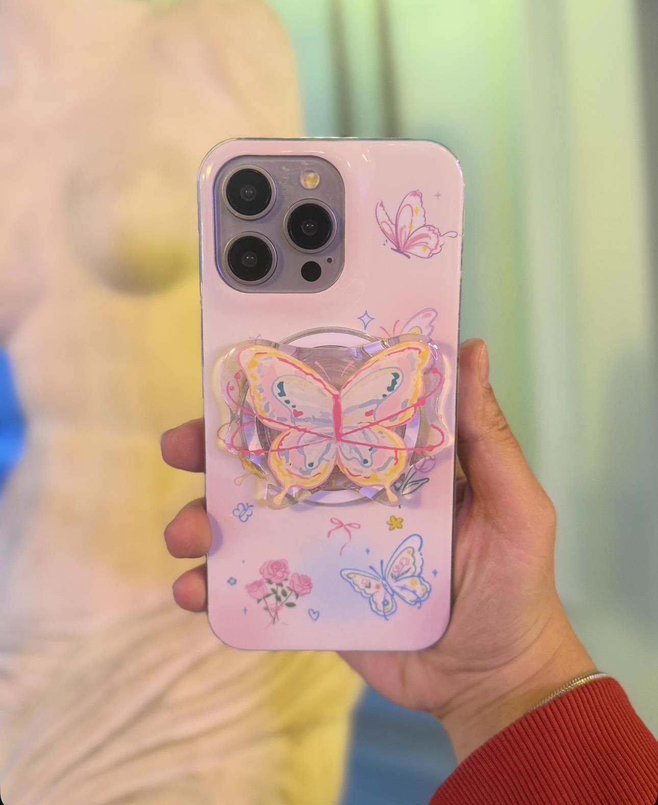 Kelebek Desenli Magsafe Popsocketli İphone Telefon Kılıfı