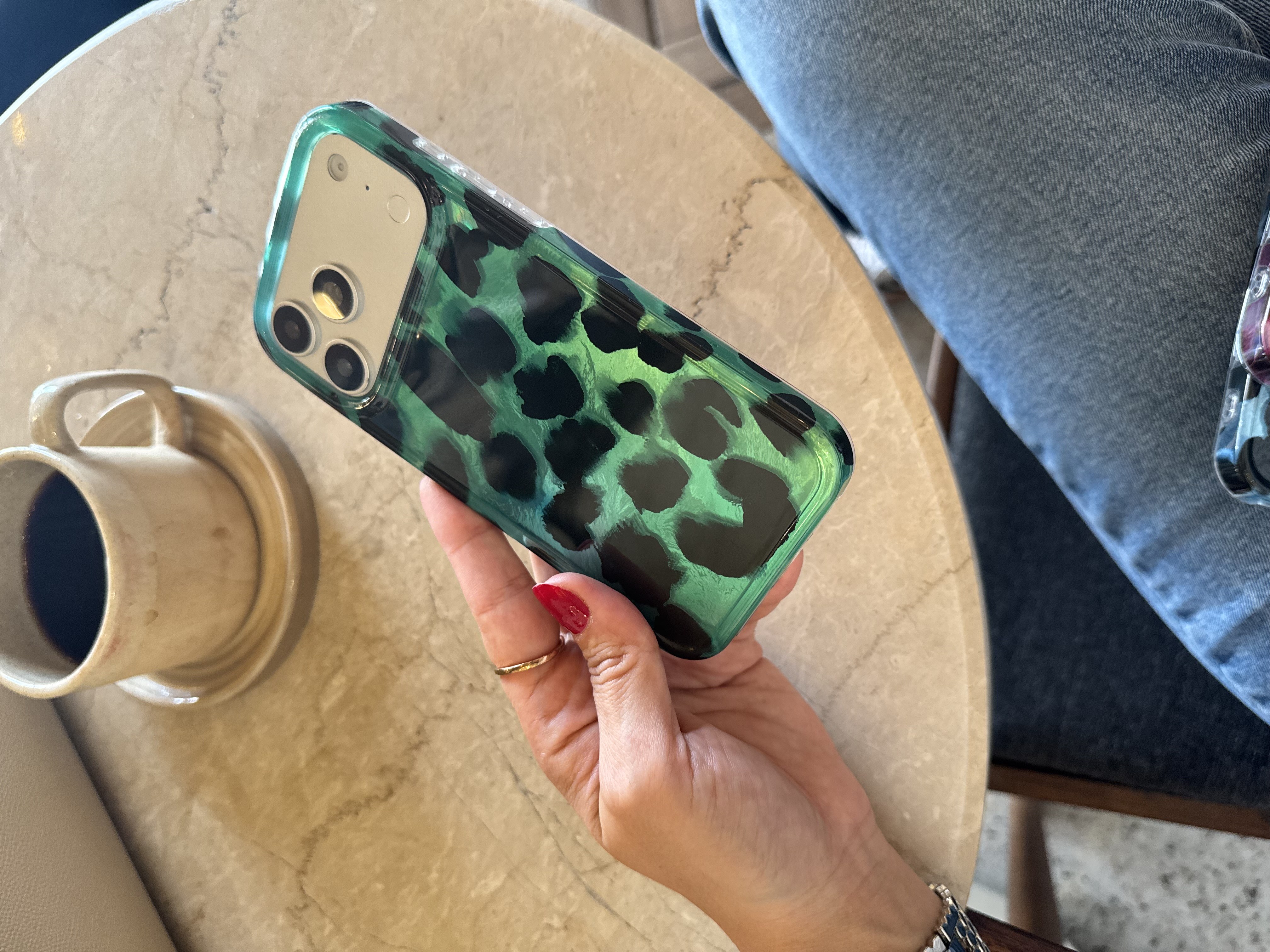 Leopar Desen Hologram İPhone Telefon Kılıfı Yeşil