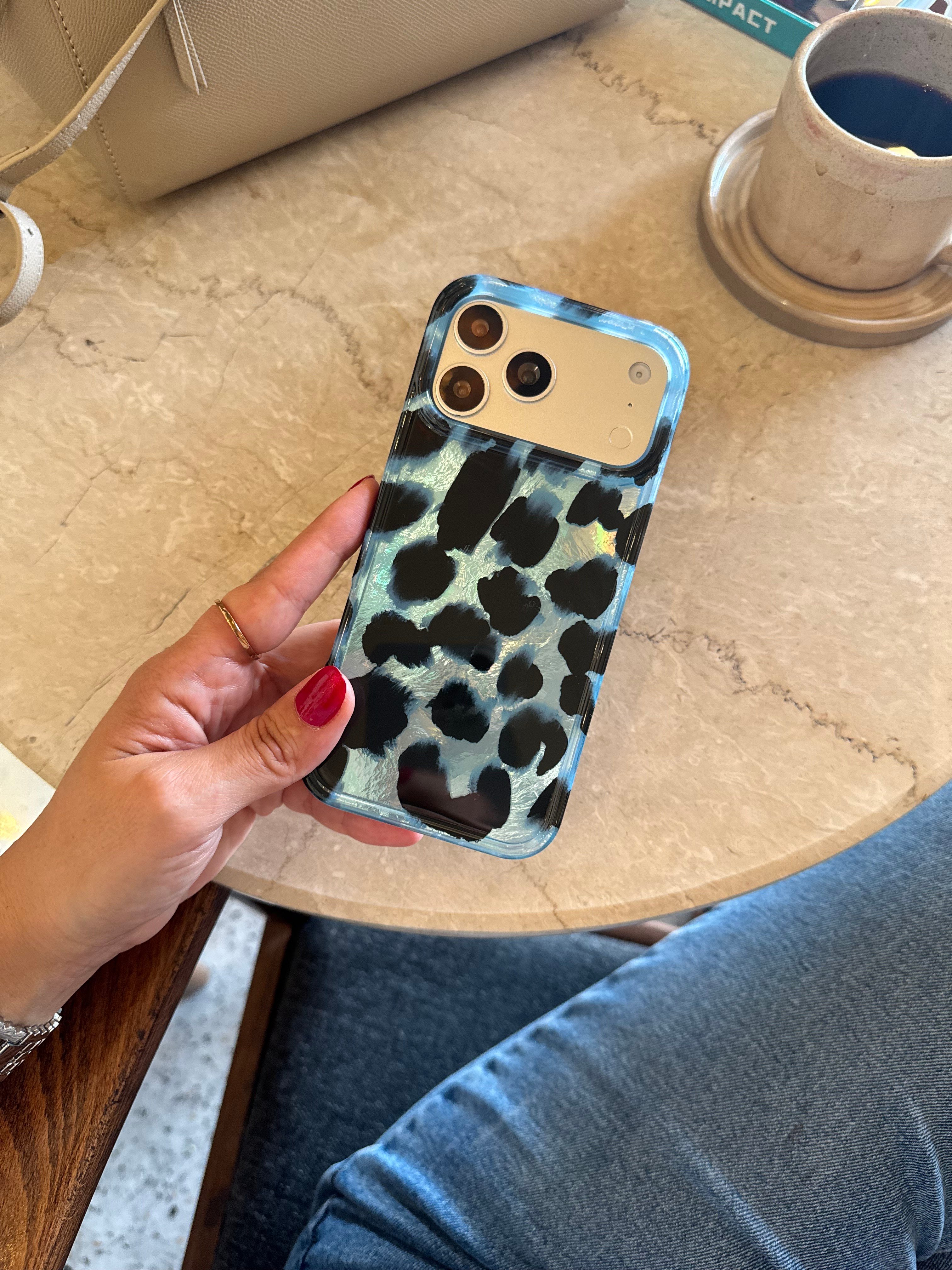 Leopar Desen Hologram İPhone Telefon Kılıfı Mavi