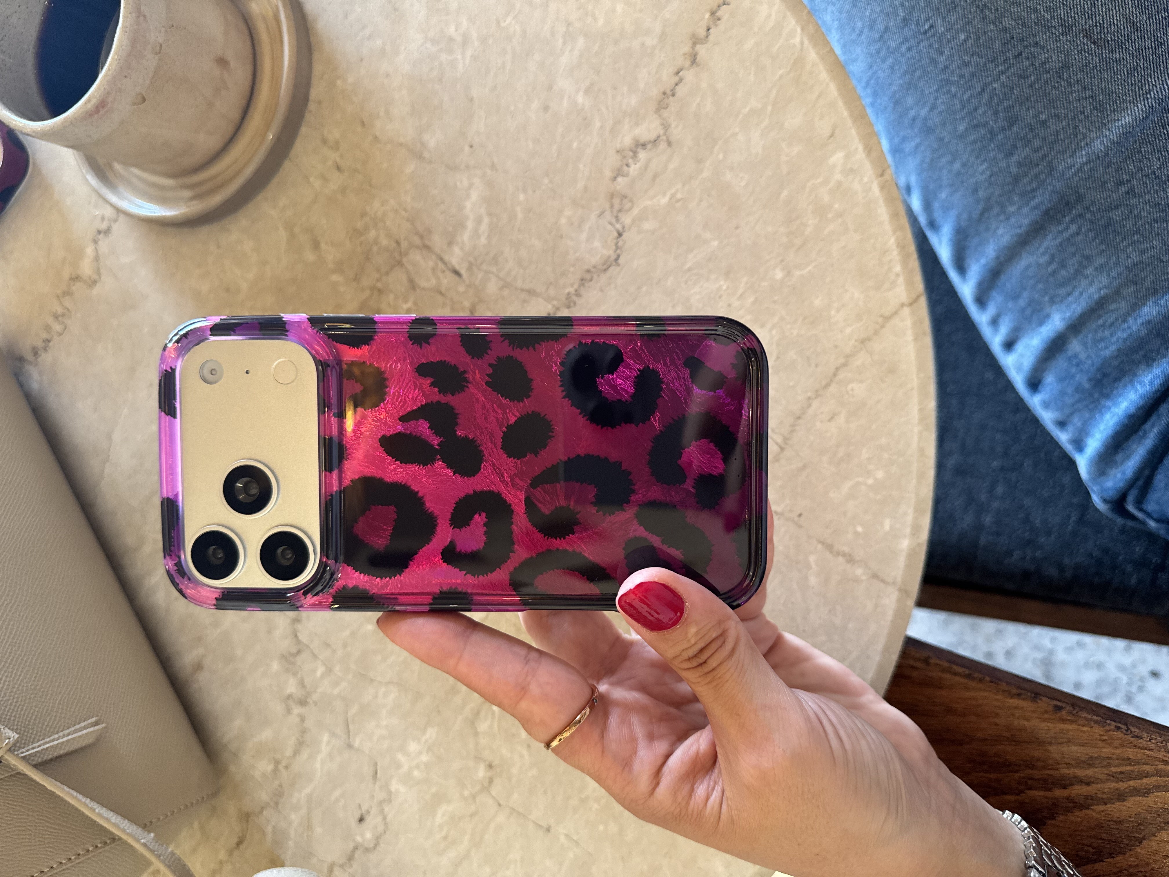 Leopar Desen Hologram İPhone Telefon Kılıfı Fuşya