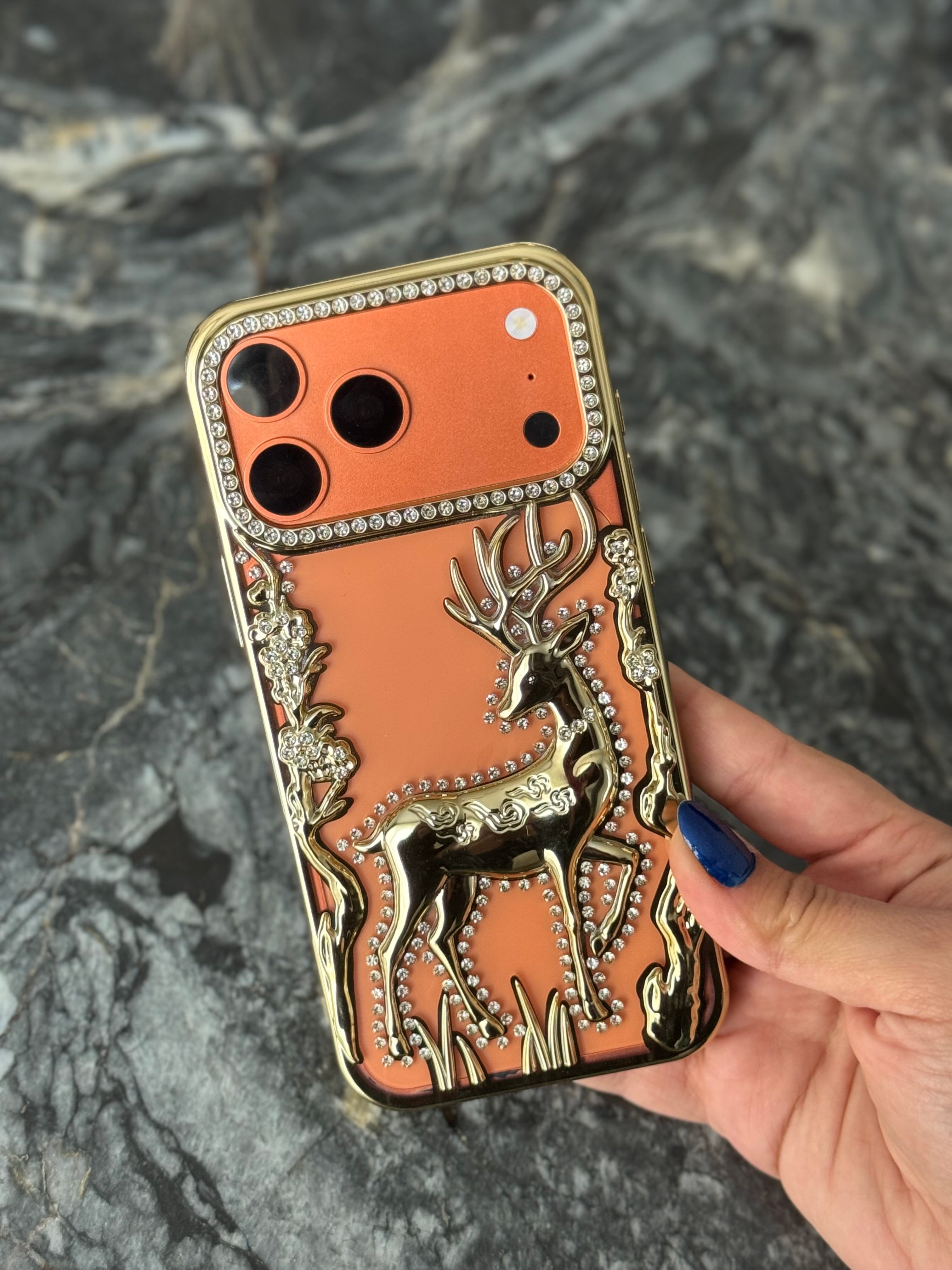 Luxury Deer İphone Telefon Kılıfı Gold