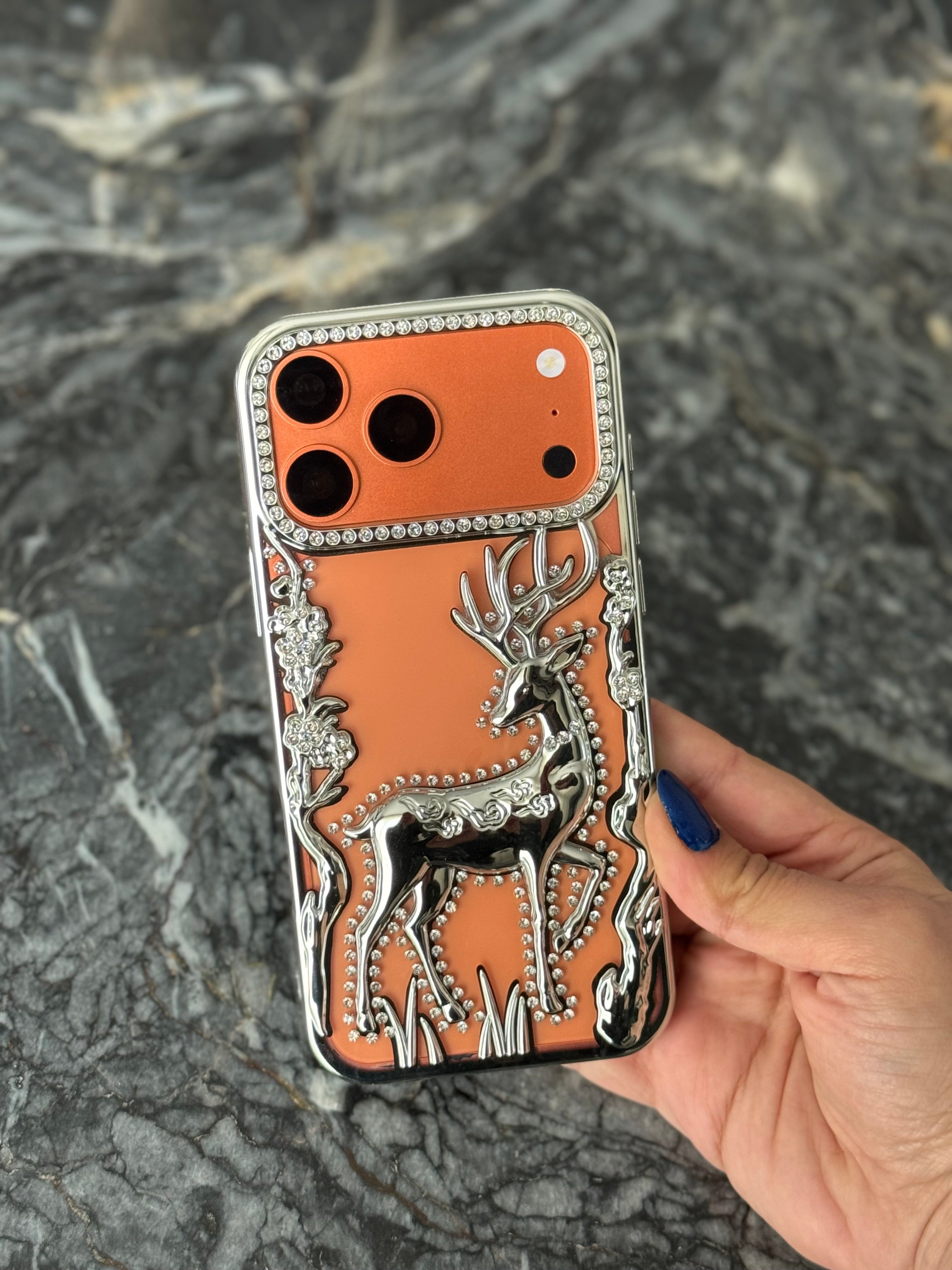 Luxury Deer İphone Telefon Kılıfı Gümüş
