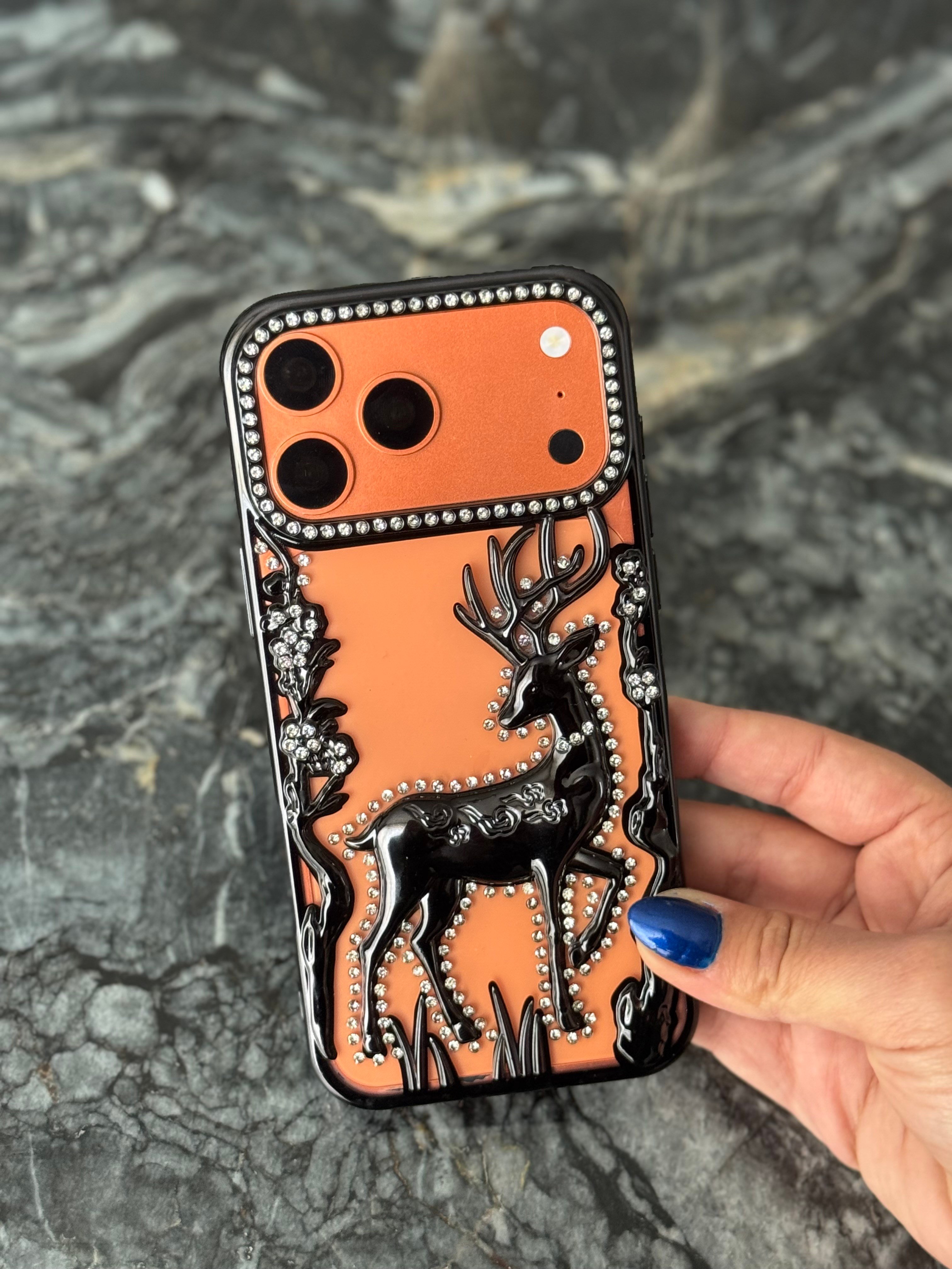 Luxury Deer İphone Telefon Kılıfı Siyah