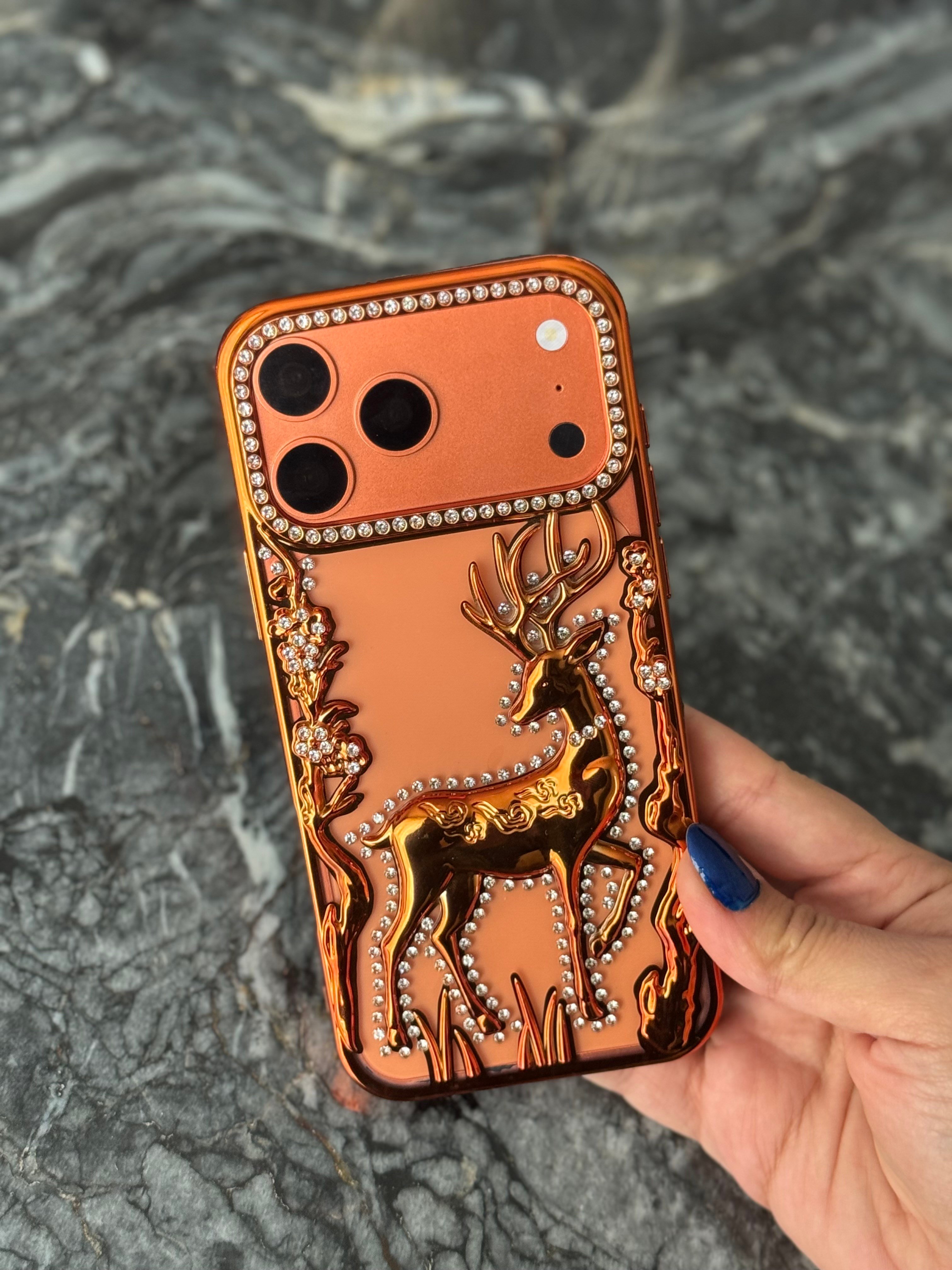 Luxury Deer İphone Telefon Kılıfı Turuncu