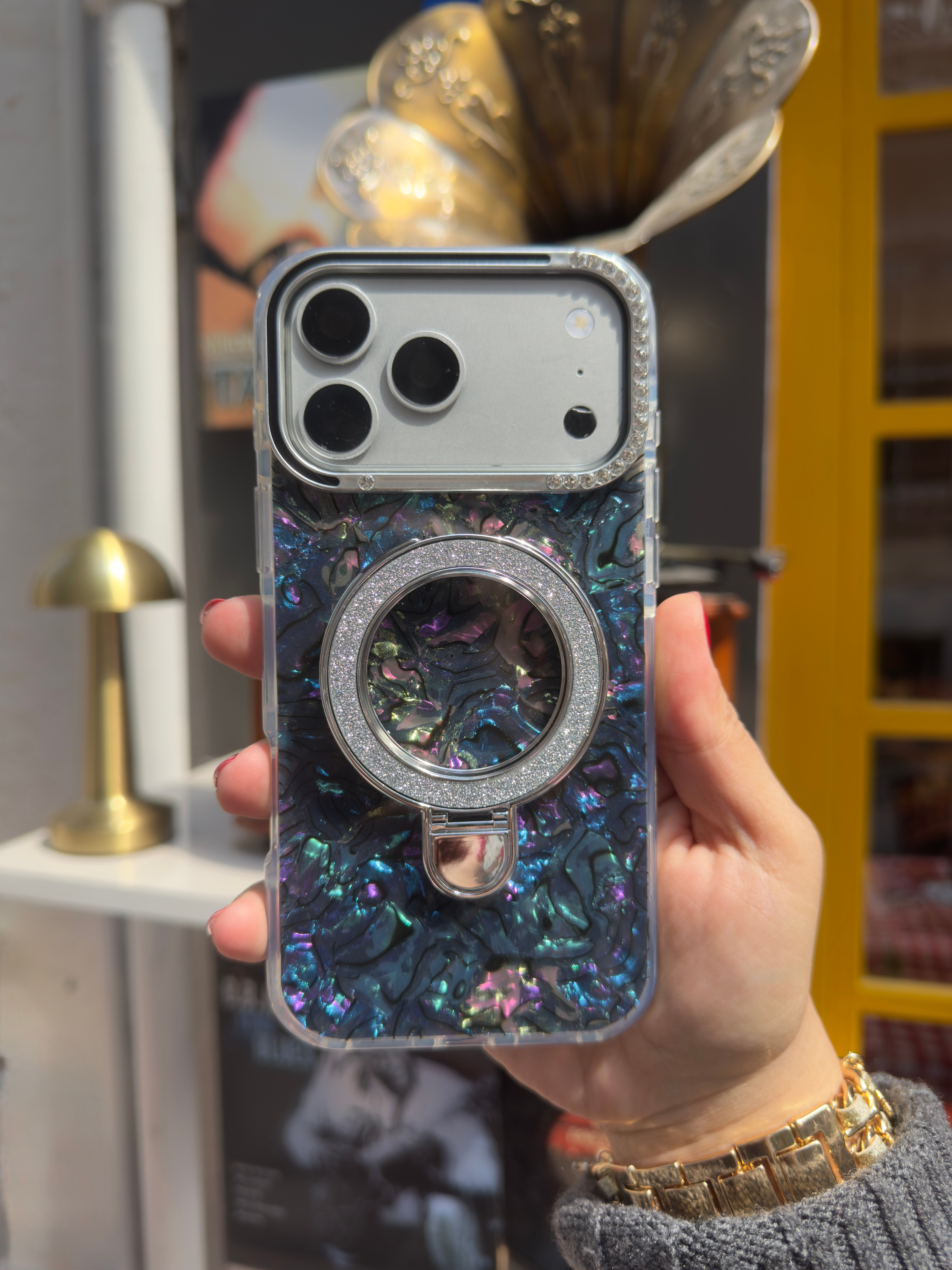 Marble Standlı İphone Telefon Kılıfı Lacivert