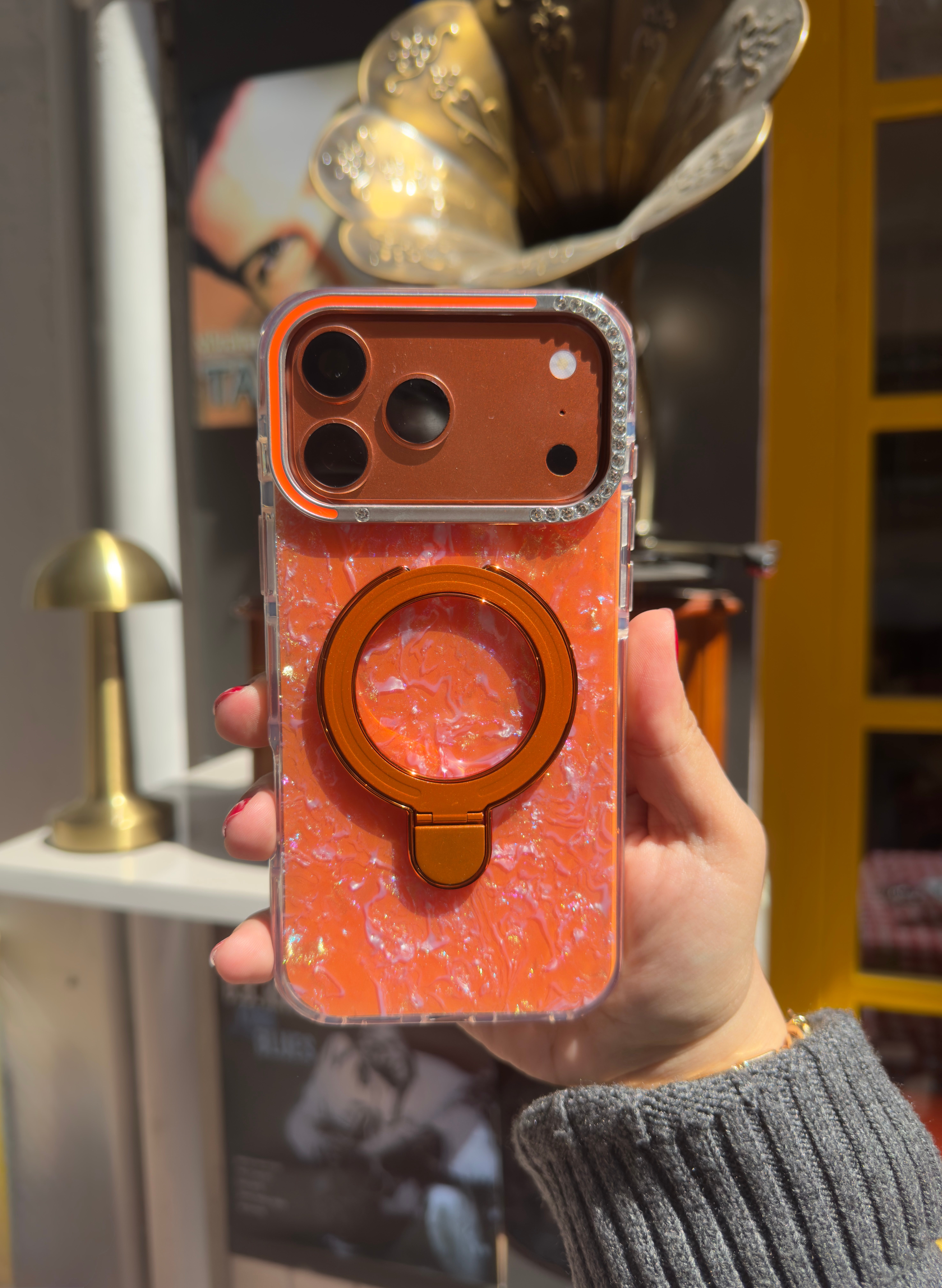 Marble Standlı İphone Telefon Kılıfı Turuncu