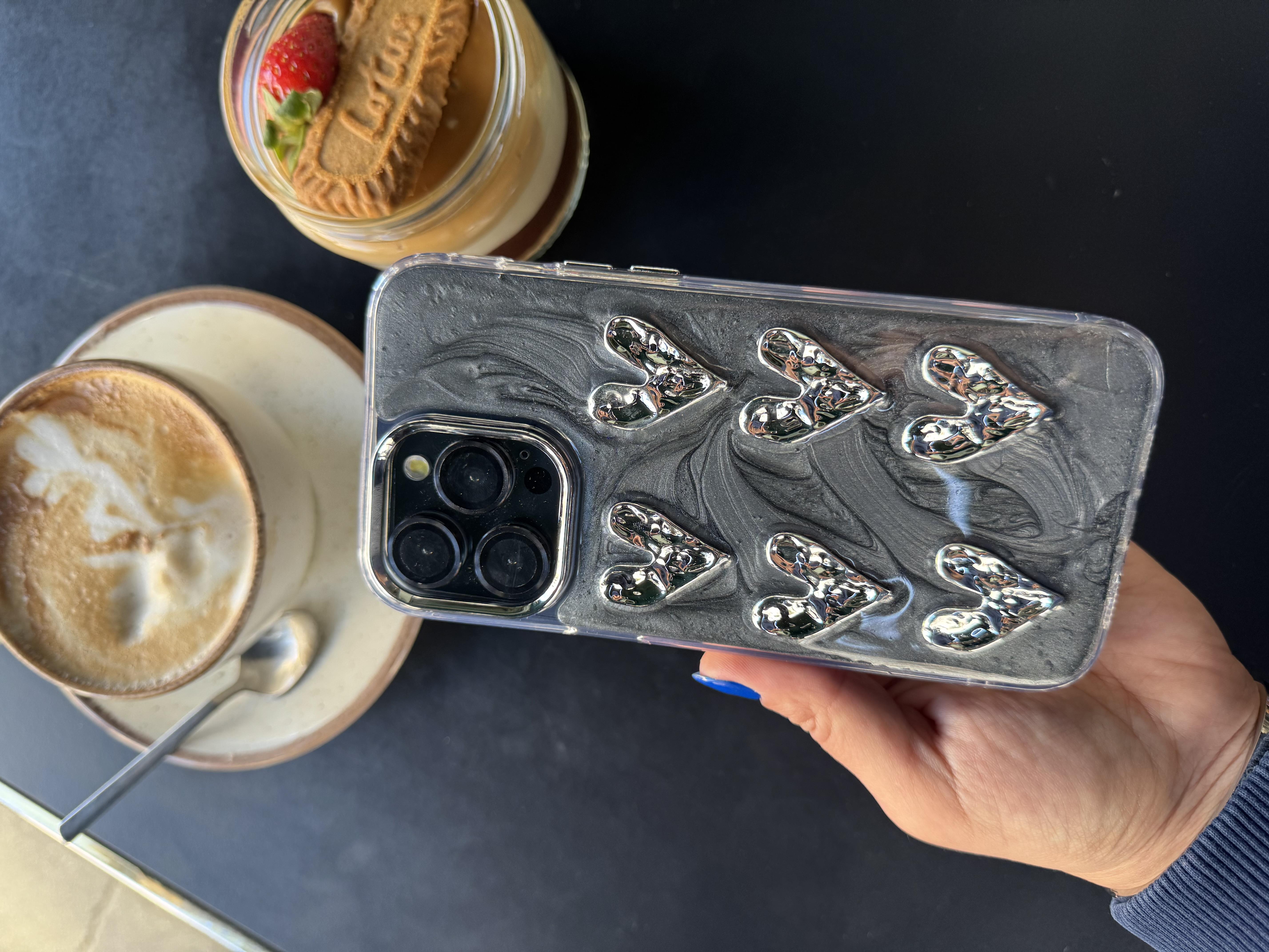 Mermer Görünümlü Kalp İphone Telefon Kılıfı 