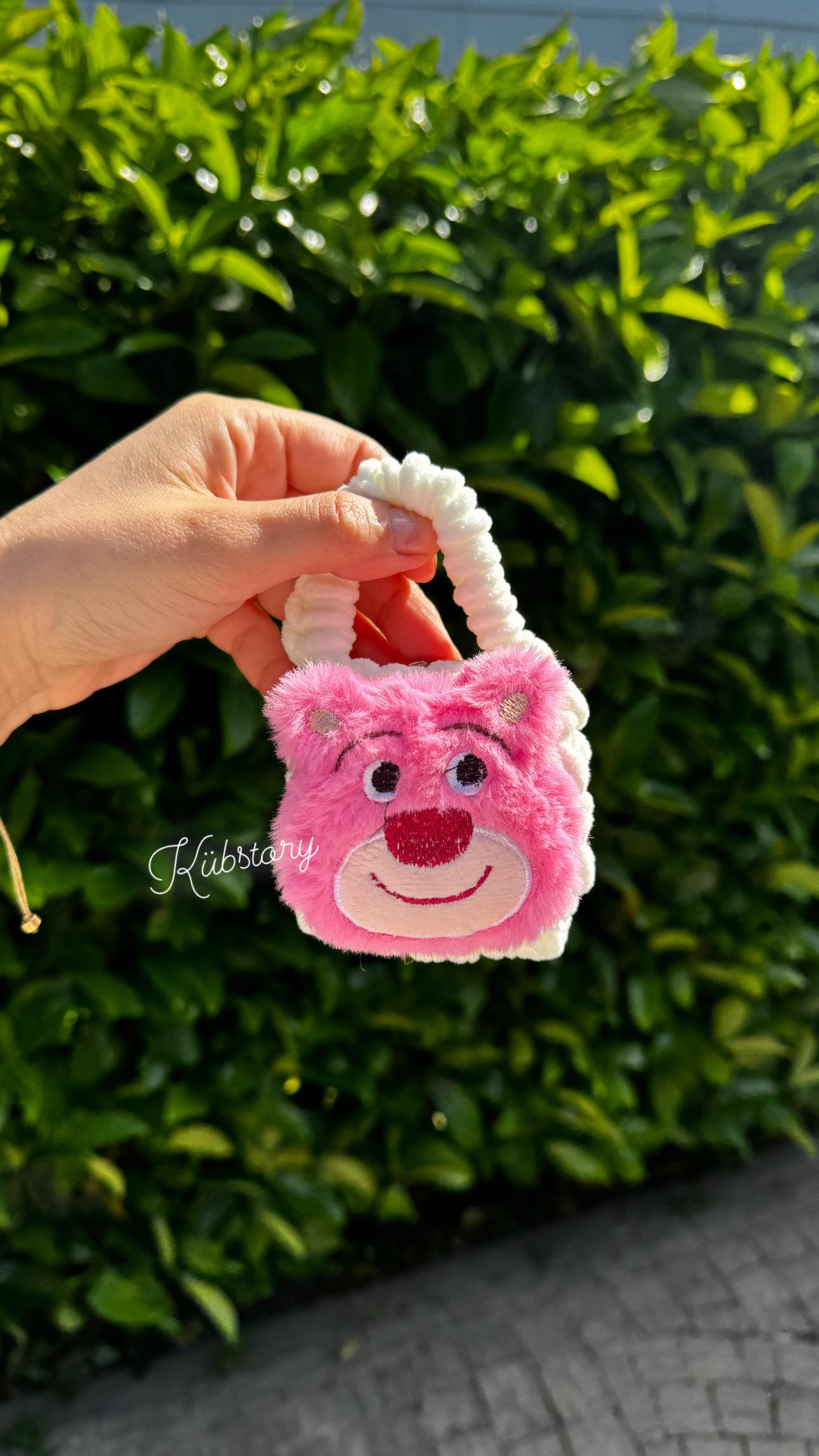 Örgülü Airpods Çantası Pembe Ayıcık