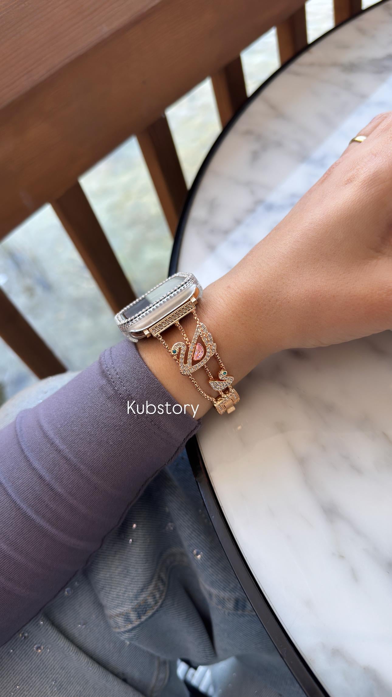 Özel Seri Zirkon Taşlı Sedefli Kuğu Metal Kordon Rose