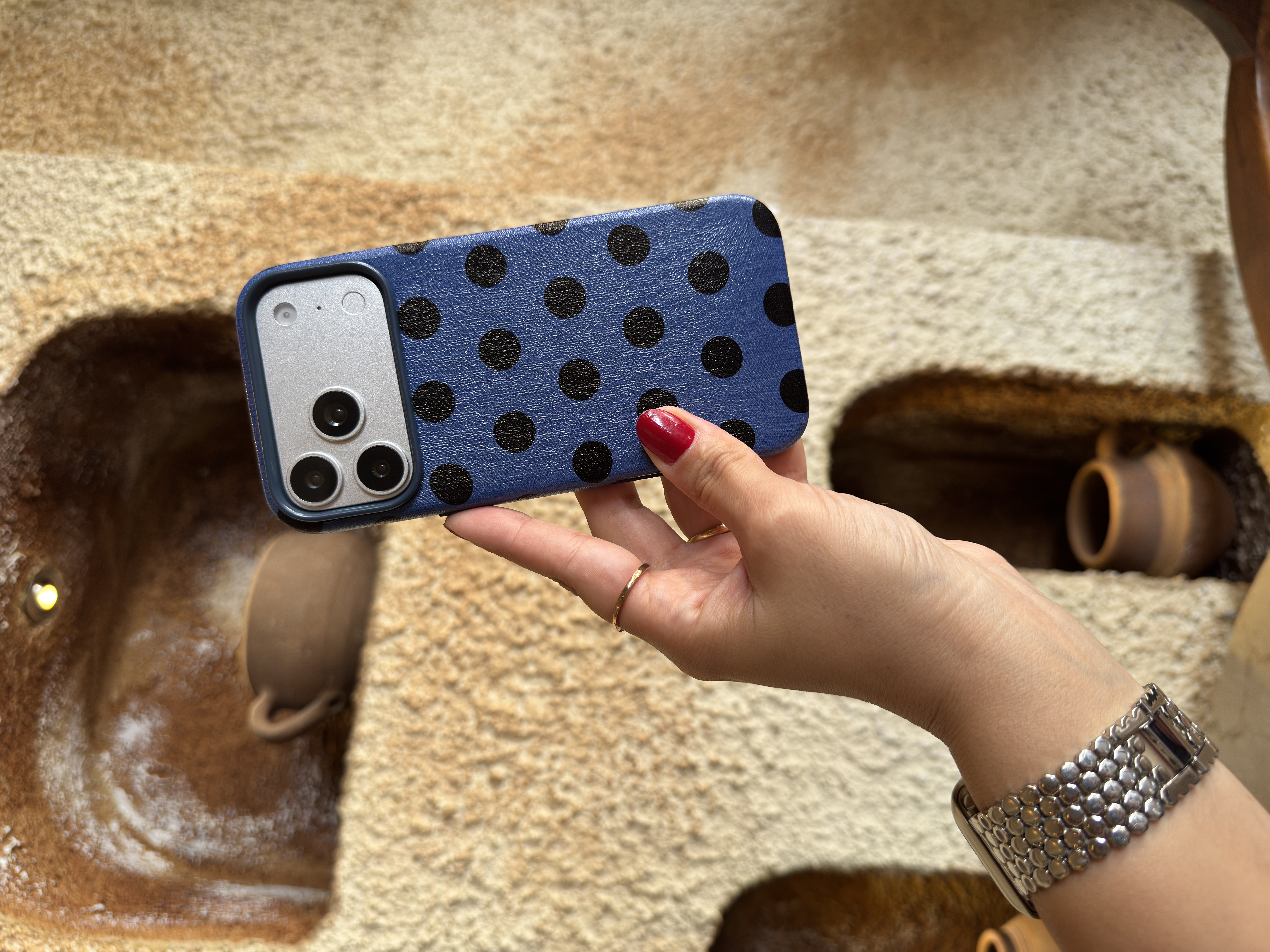 Puantiye İphone Telefon Kılıfı Lacivert