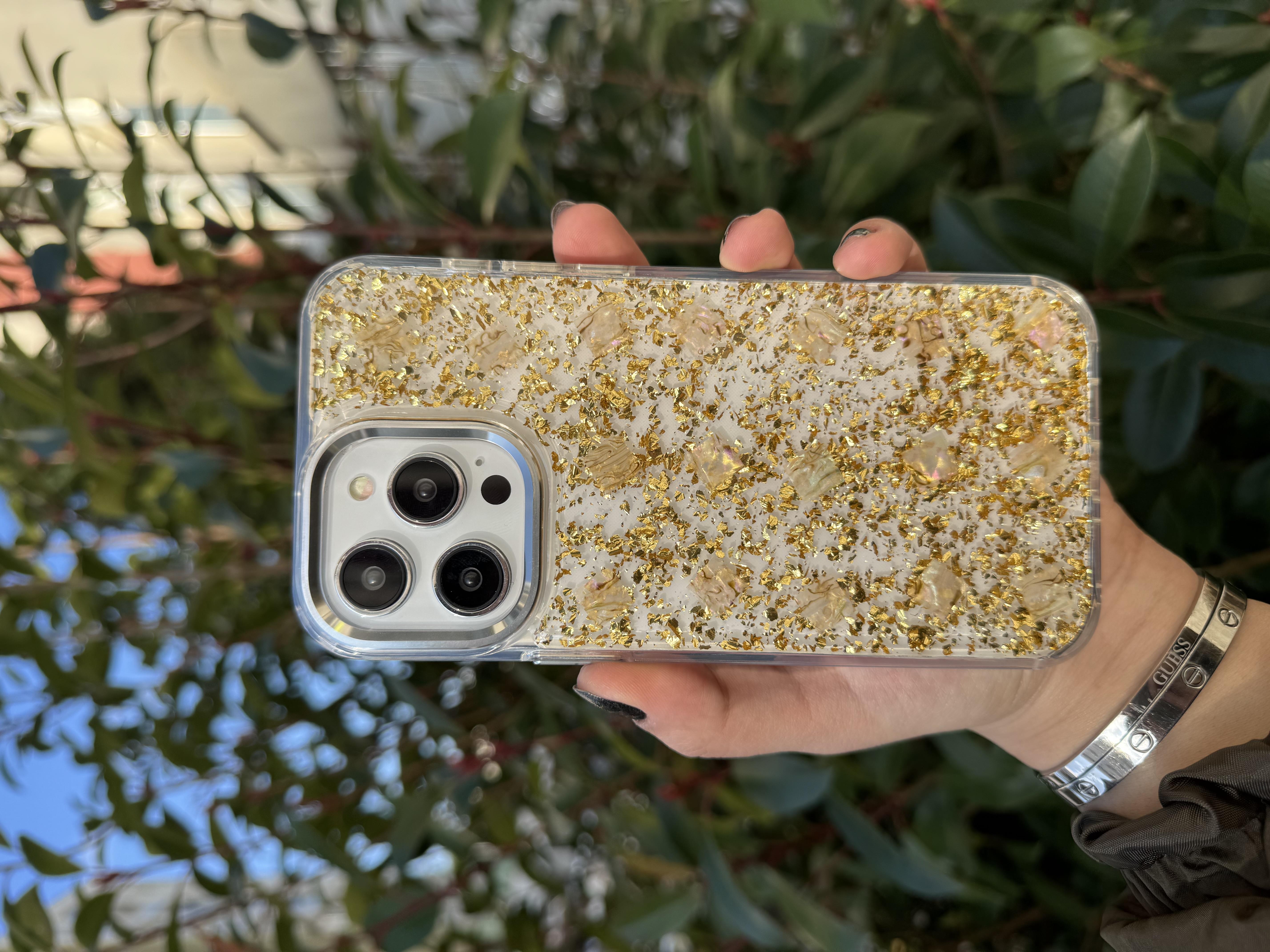 Sim Parçacıklı İphone Telefon Kılıfı Gold