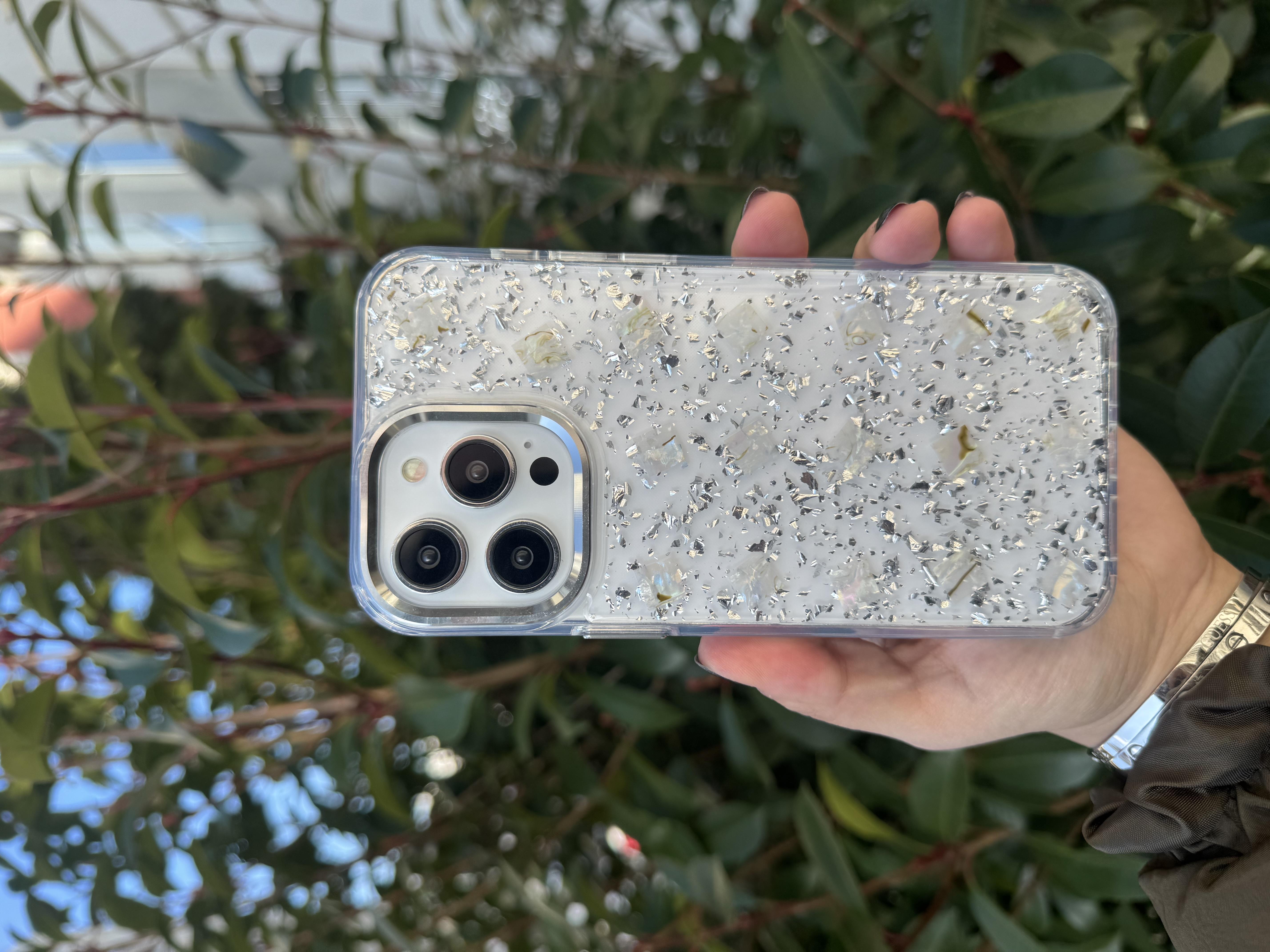 Sim Parçacıklı İphone Telefon Kılıfı Gümüş