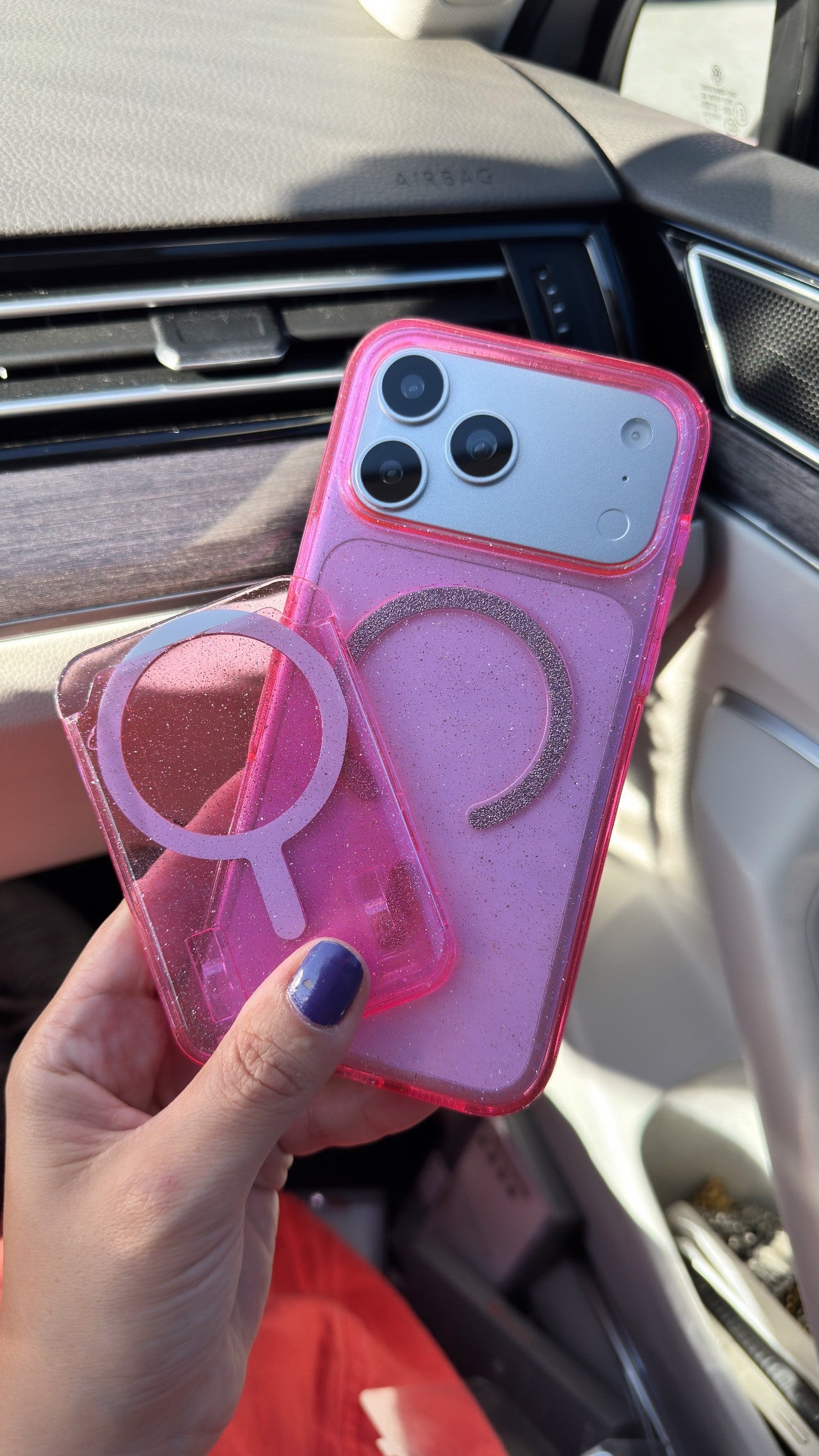 Simli Mika Kartlık Detaylı İPhone Telefon Kılıfı Pembe