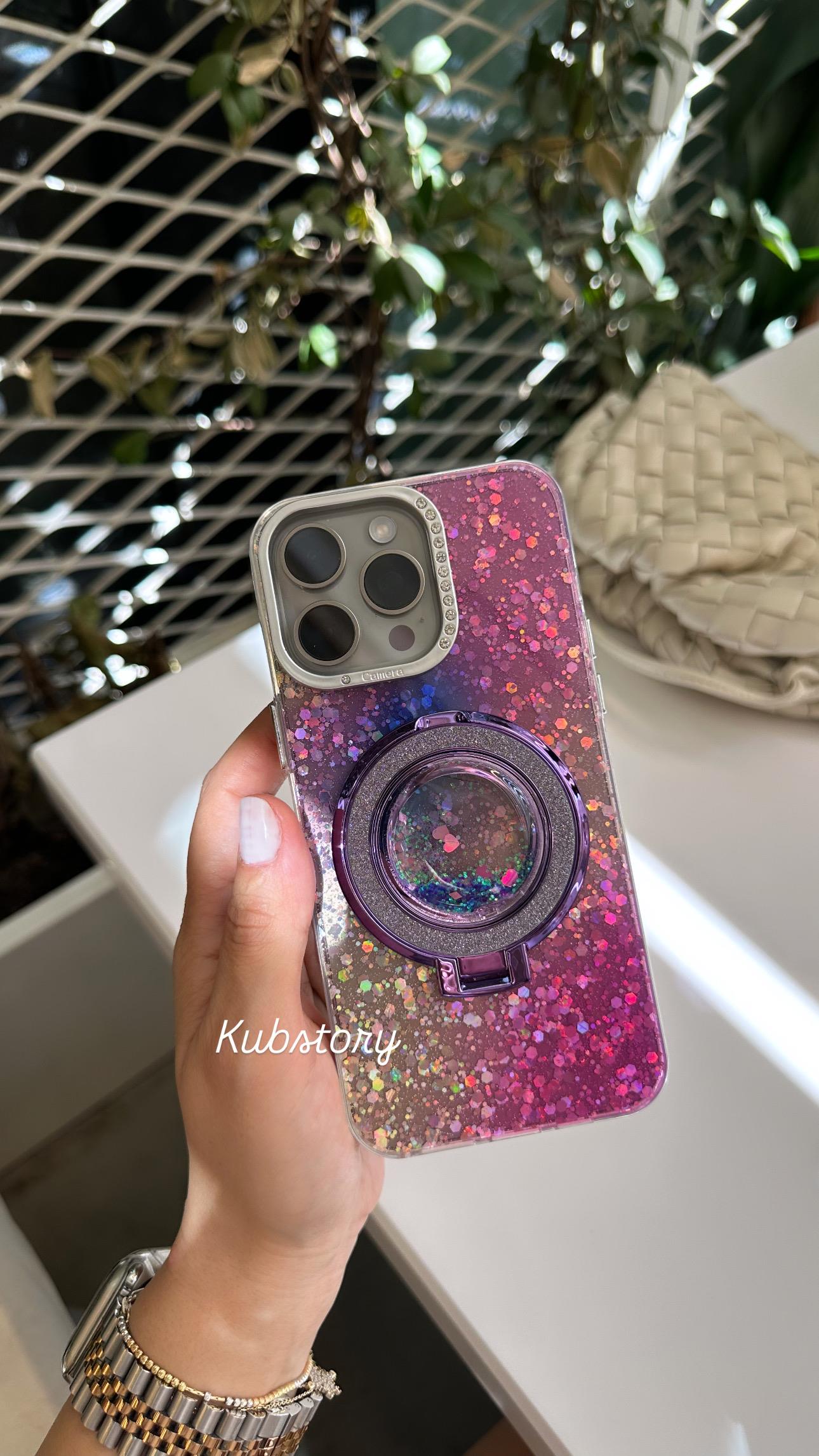 Simli Standlı İphone Telefon Kılıfı Pembe