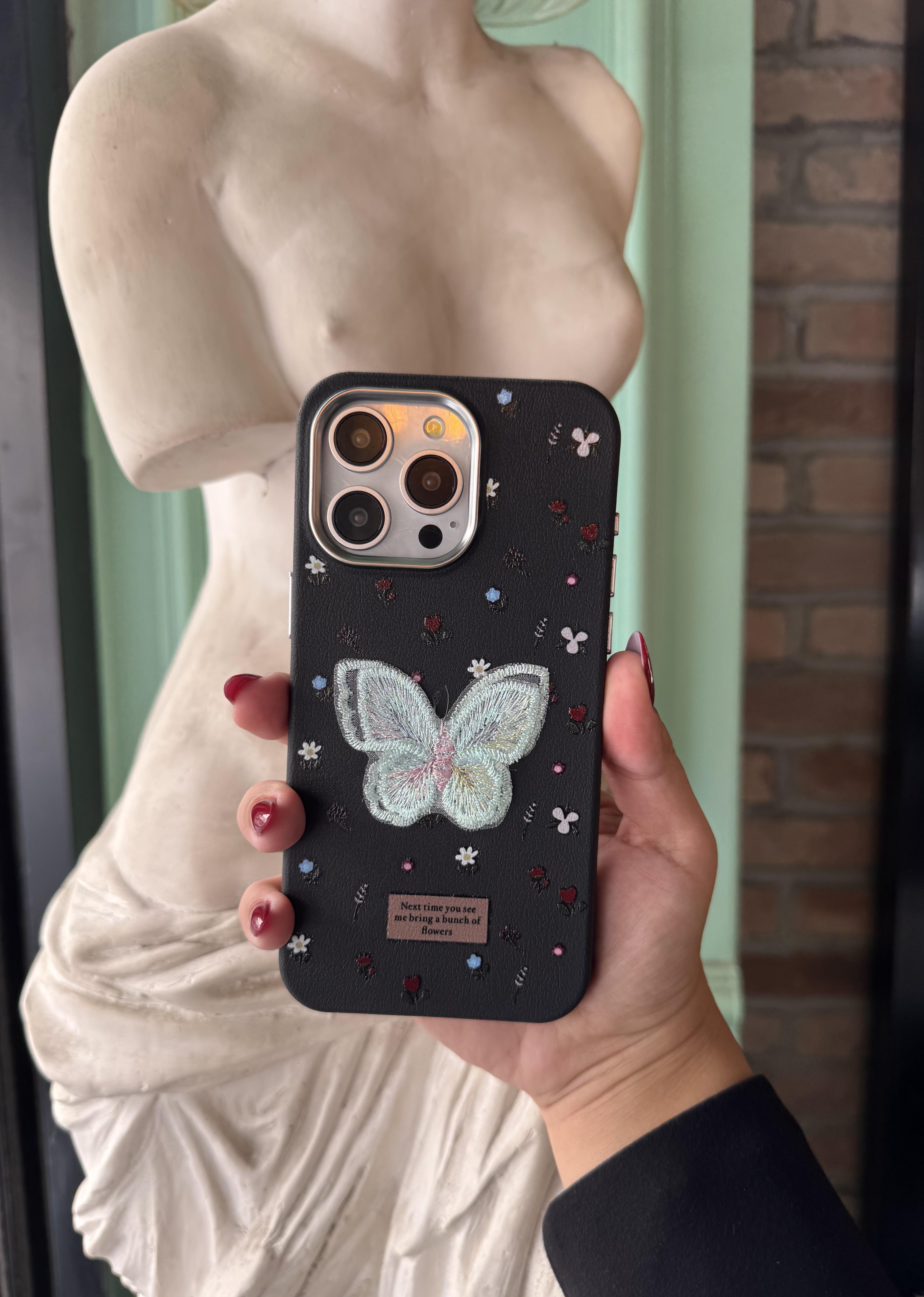 Siyah Kelebek İphone Telefon Kılıfı