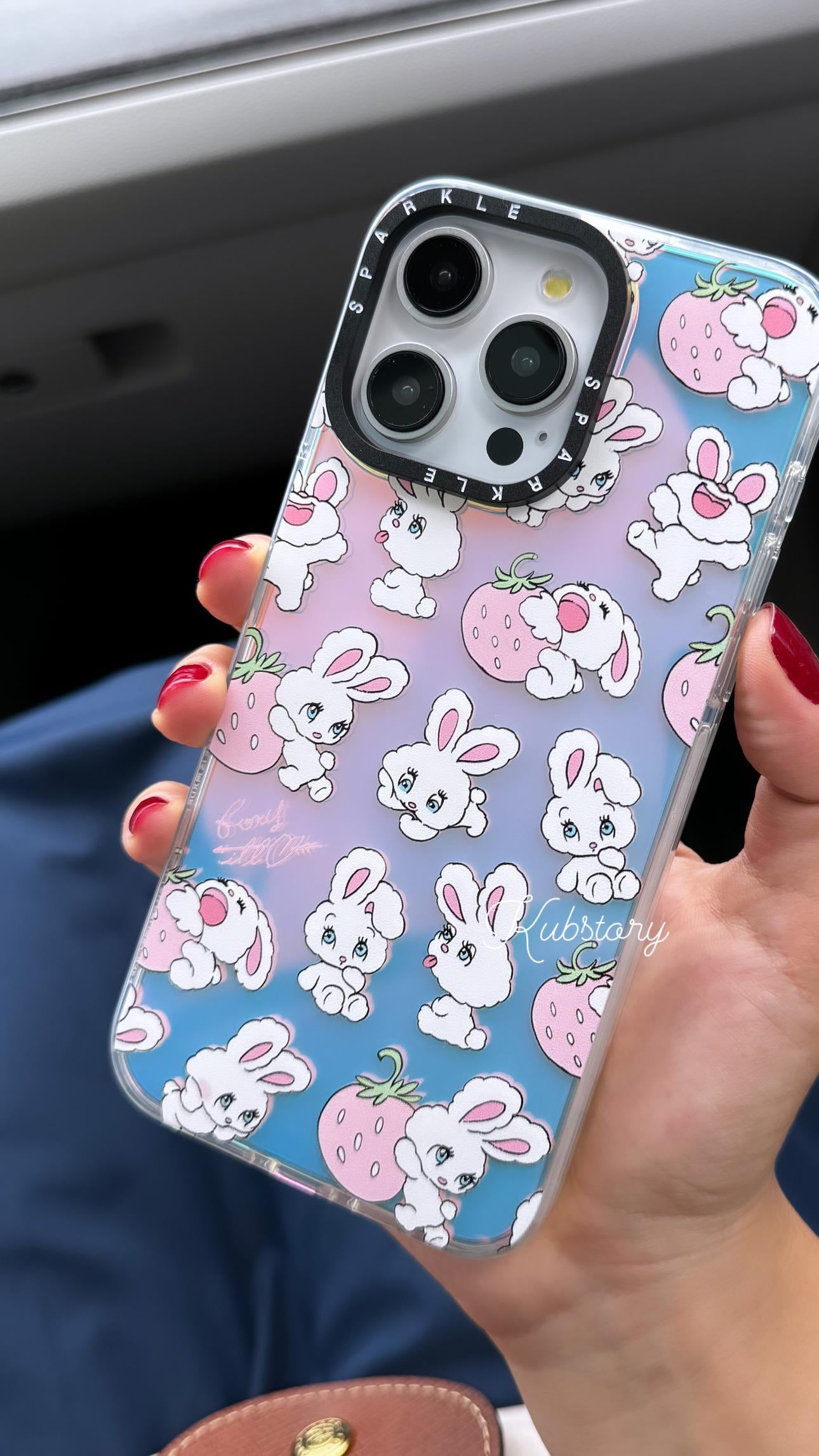 Sparkle İphone Telefon Kılıfı Çilek Tavşan
